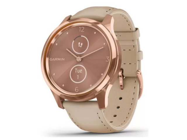 Garmin Vivomove Luxe 42mm Rose Gold and Light Sand Leather